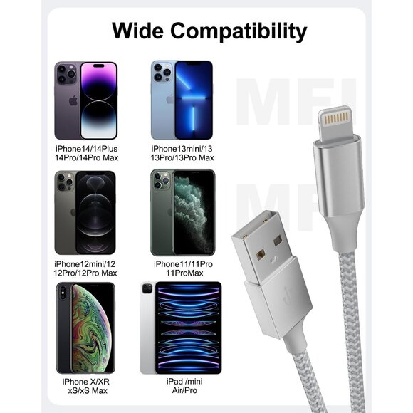 iPhone Charger 3pack 10FT Apple MFi Certified Long Lightning Cable Fast Charging - Picture 7 of 7